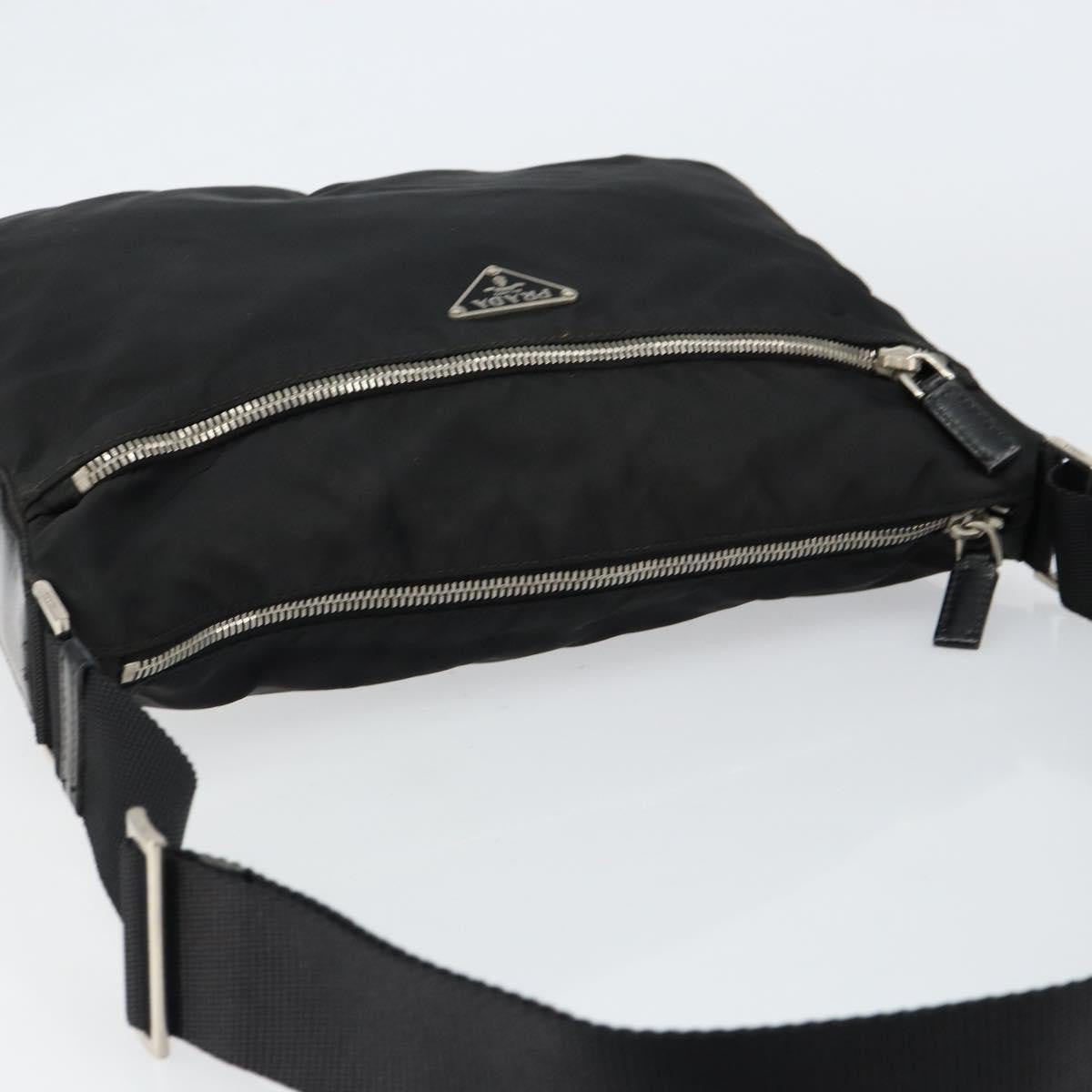 Prada Front Zip Messenger Bag Tessuto, BLACK, NYLON, Shoulder bag