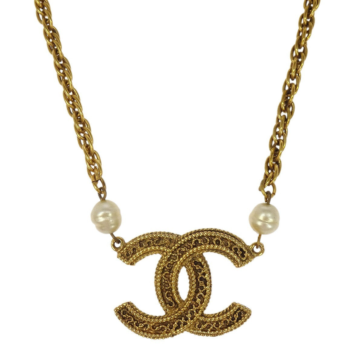 Chanel Vintage CC Pendent Necklace Plated Metal, GOLD, GOLD_PLATED, Necklace