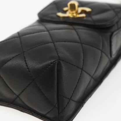 Chanel CC Flap Phone Holder Crossbody Bag Quilted Lambskin, BLACK, LEATHER, Shoulder bag