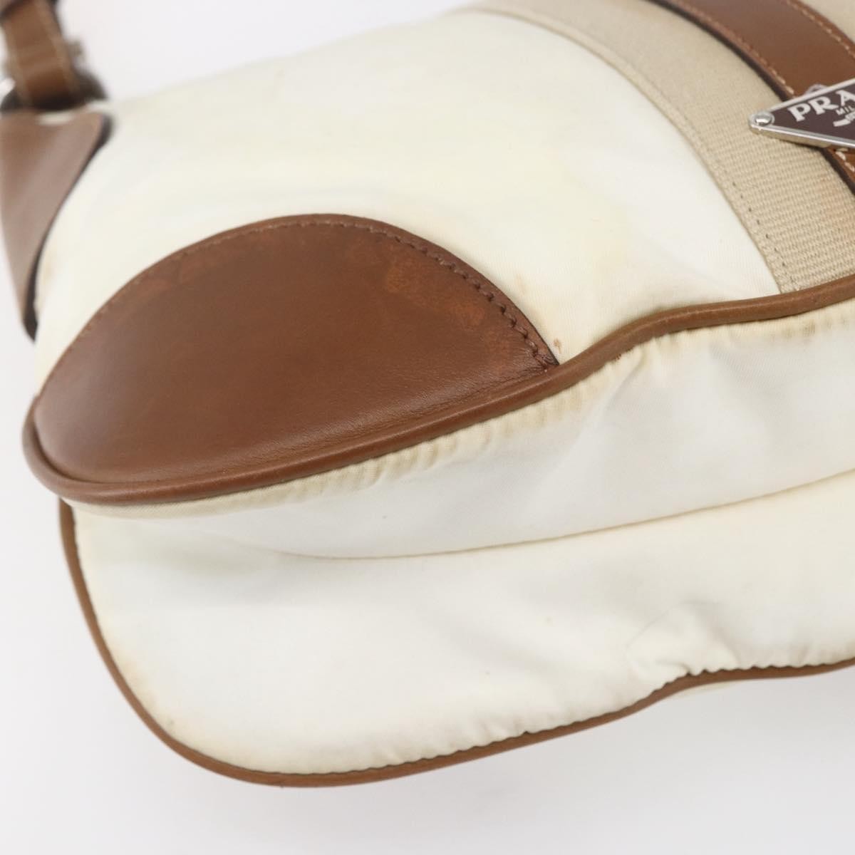 Prada Vintage Shoulder Bag Nylon and Leather, BEIGE, NYLON, Shoulder bag