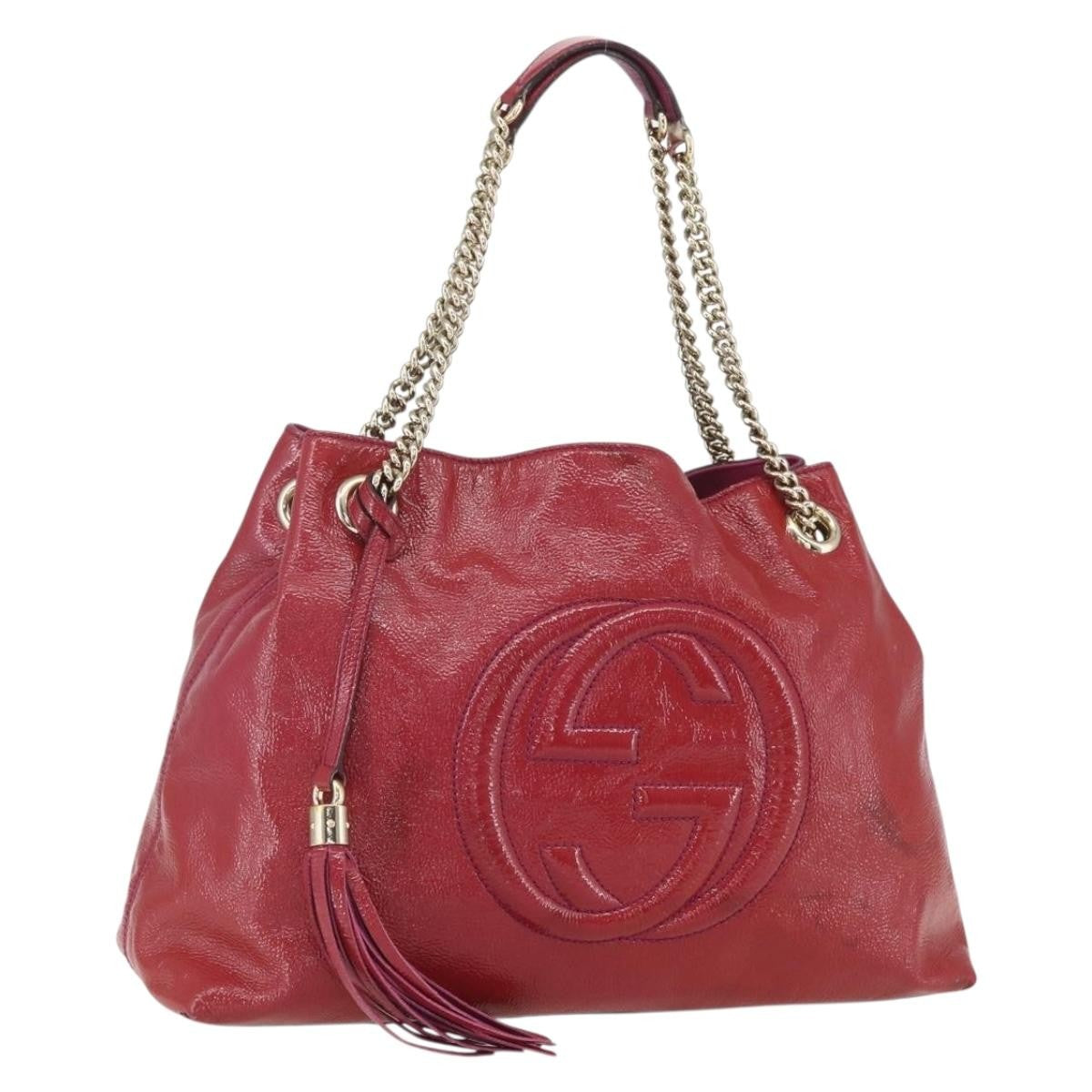 Gucci Soho Chain Strap Shoulder Bag Patent, RED, LEATHER, Shoulder bag