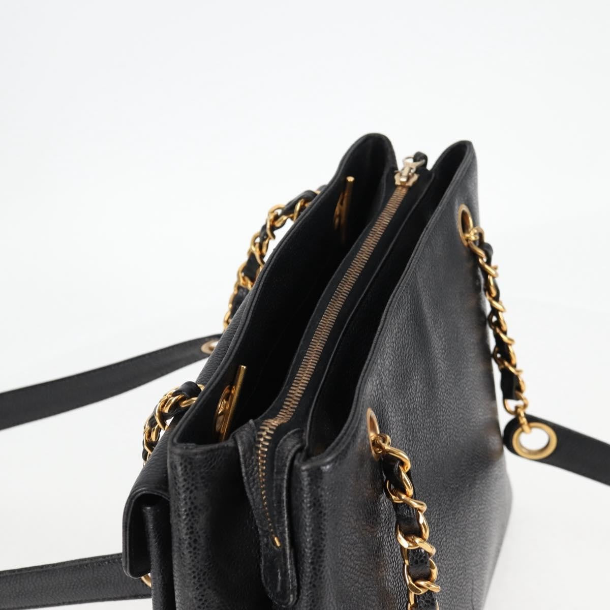 Chanel Vintage Front Pocket Camera Shoulder Bag Quilted Caviar, BLACK, LEATHER, Shoulder bag