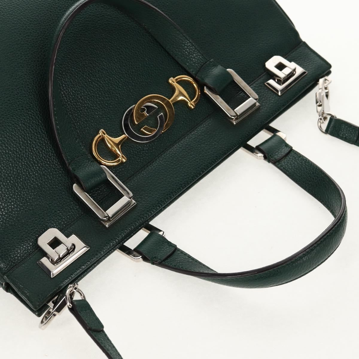 Gucci Zumi Top Handle Bag Leather, GREEN, LEATHER, Handbag