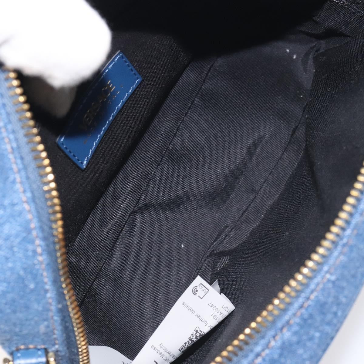 Versace Medusa Icon Front Slip Pocket Camera Bag Quilted Denim, BLUE, DENIM_JEANS, Crossbody bag