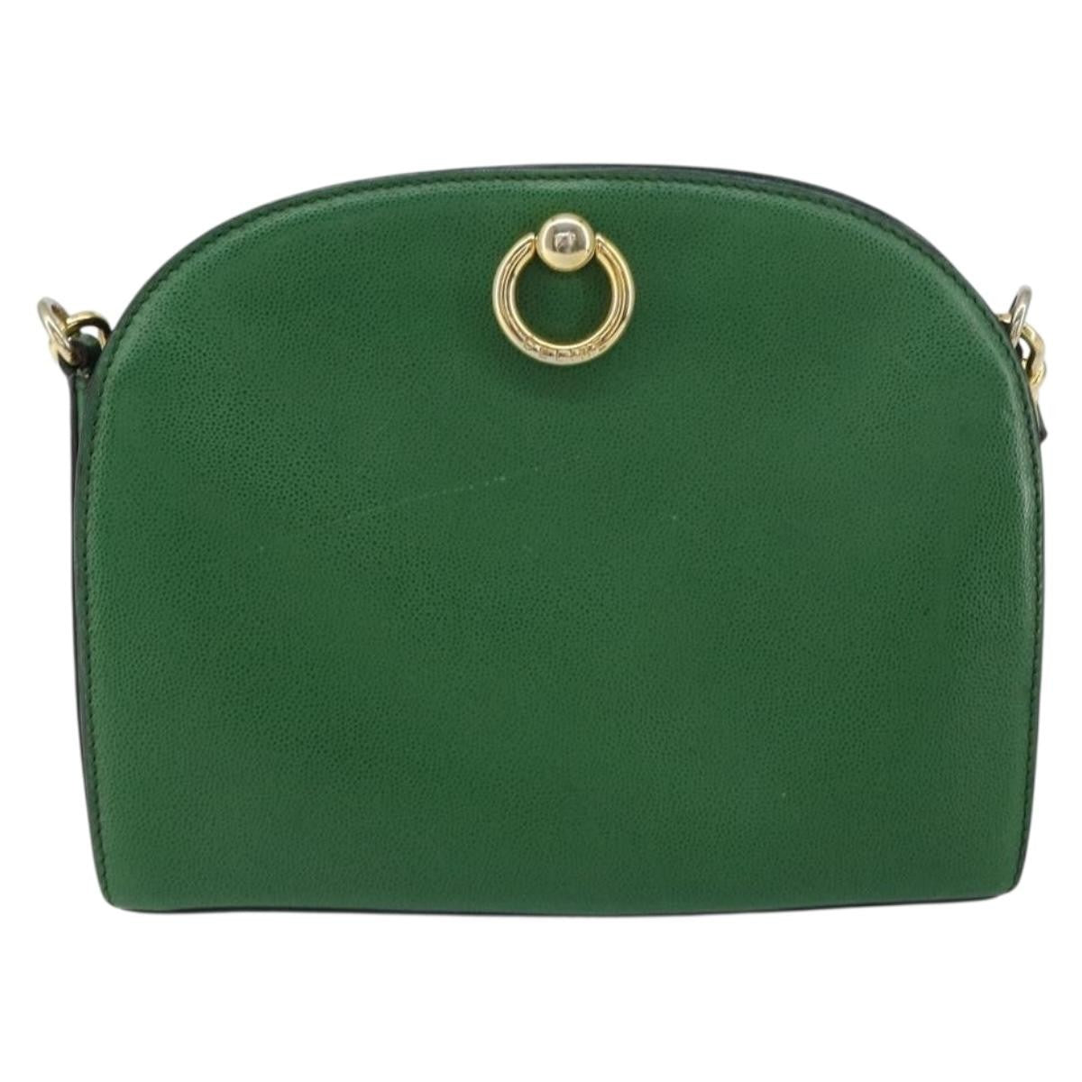 Celine Vintage Shoulder Bag Leather, GREEN, LEATHER, Shoulder bag