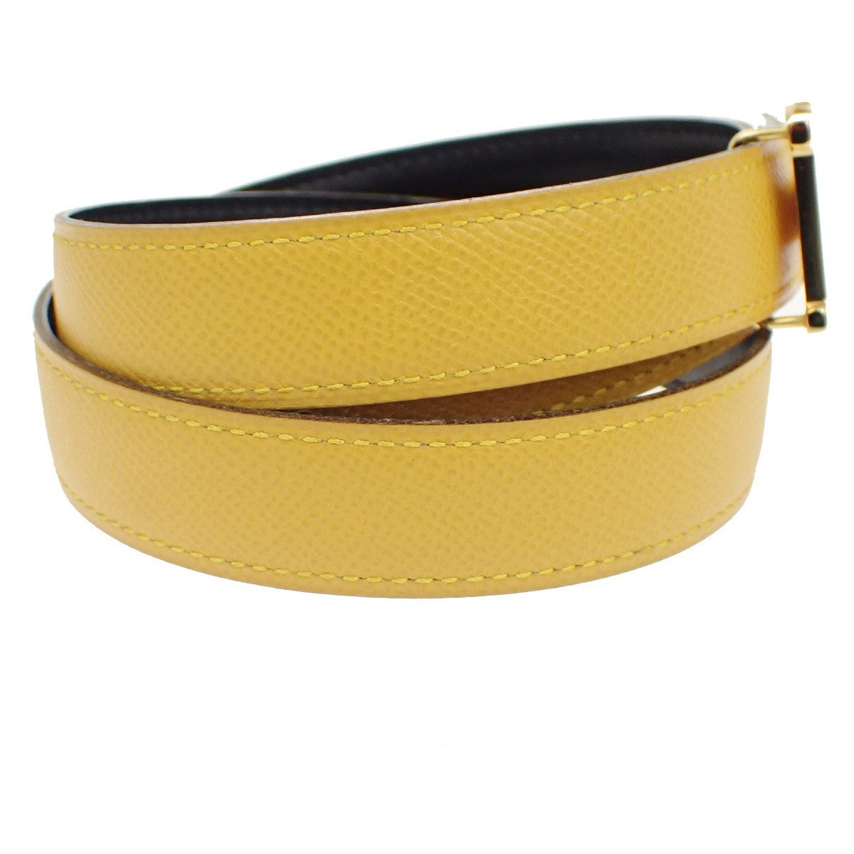 Hermes Constance Reversible Belt Leather, YELLOW, LEATHER, Belts