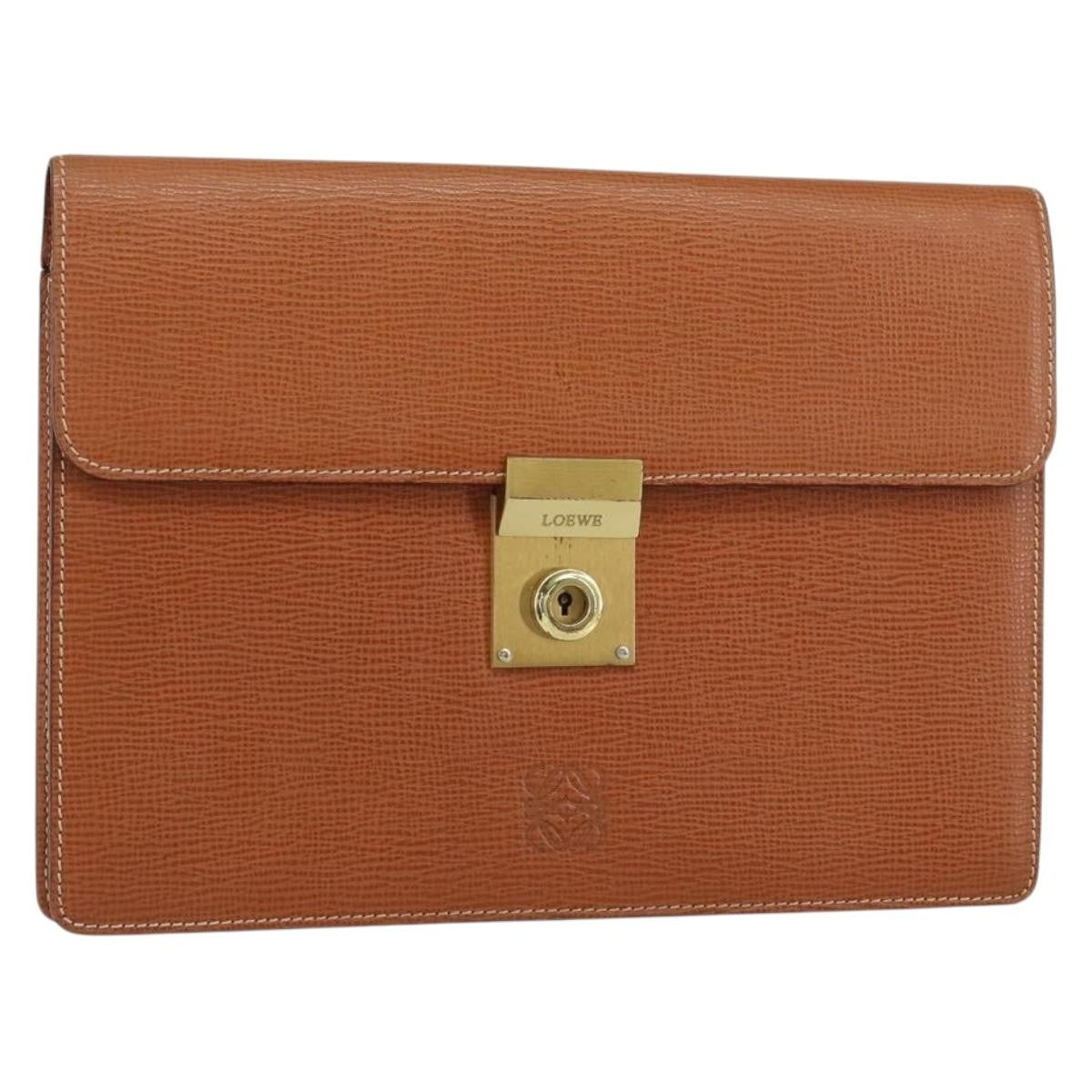 Loewe Anagram Clutch Bag Leather, BROWN, LEATHER, Clutche & pouche