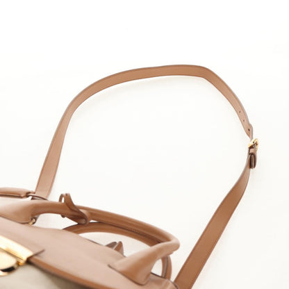 Salvatore Ferragamo Vintage Fiamma Satchel Canvas and Leather, BEIGE, CANVAS, Handbag
