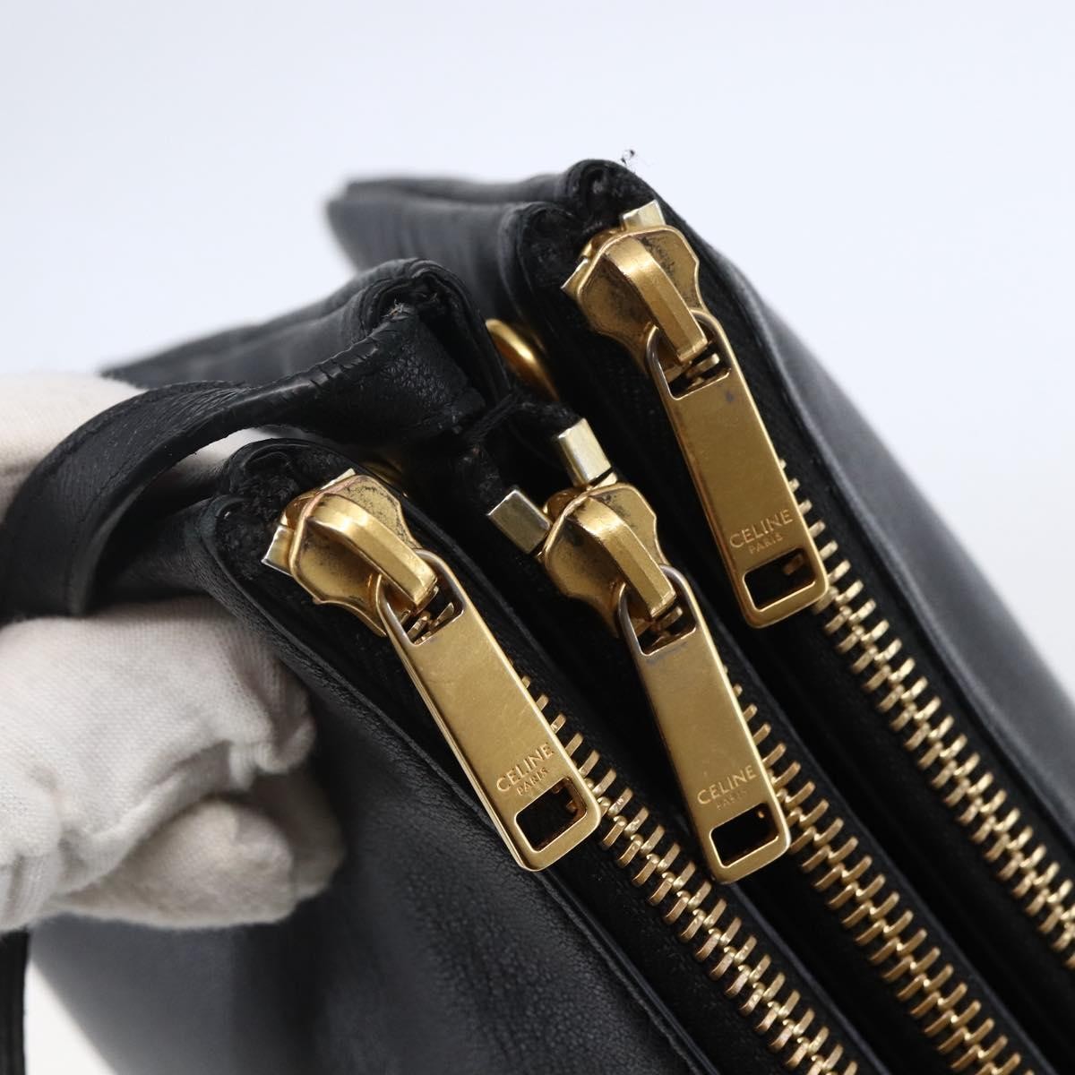 Celine Trio Crossbody Bag Leather, BLACK, LEATHER, Crossbody bag