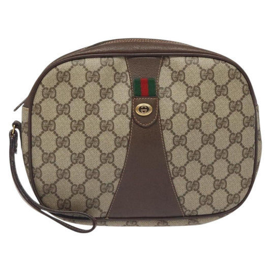 Gucci Sherry line pouch Canvas, BEIGE, PVC, Clutche & pouche