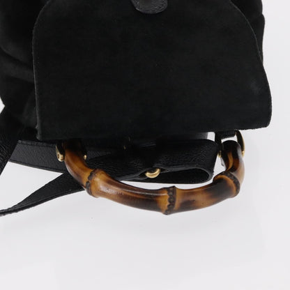 Gucci Vintage Bamboo Backpack Suede, BLACK, SUEDE, Backpack