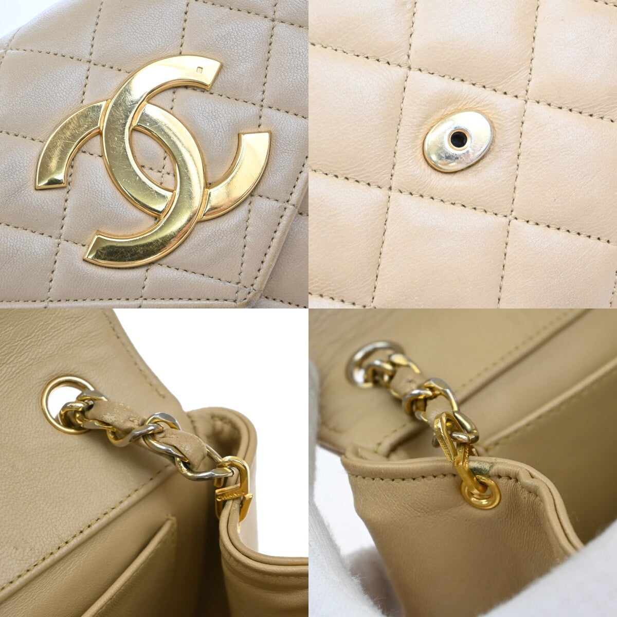 Chanel Vintage Envelope Flap Bag Quilted Lambskin, BEIGE, LEATHER, Clutche & pouche