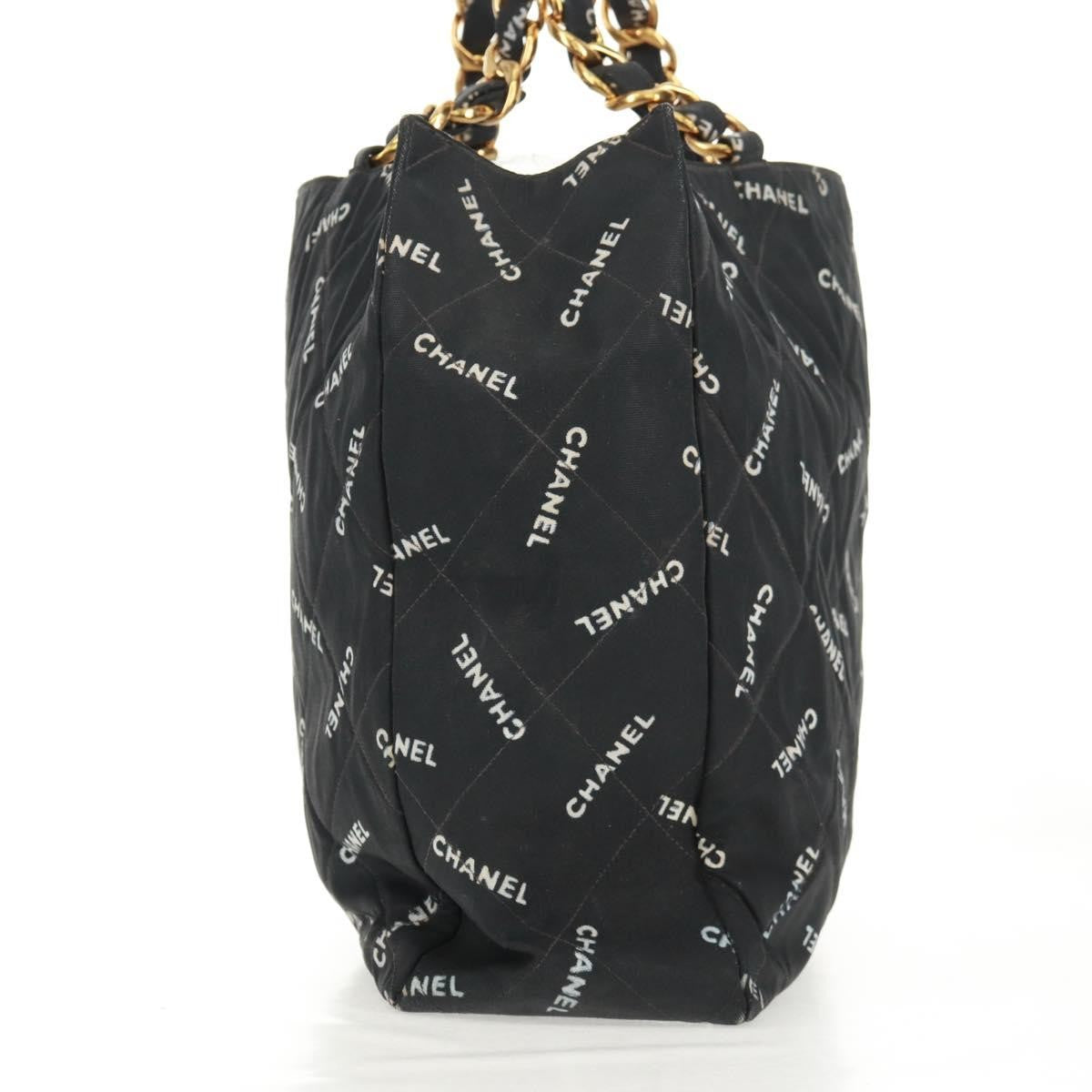 Chanel Logo Shopping Tote Quilted Printed Canvas, BLACK, CANVAS, Tote bag