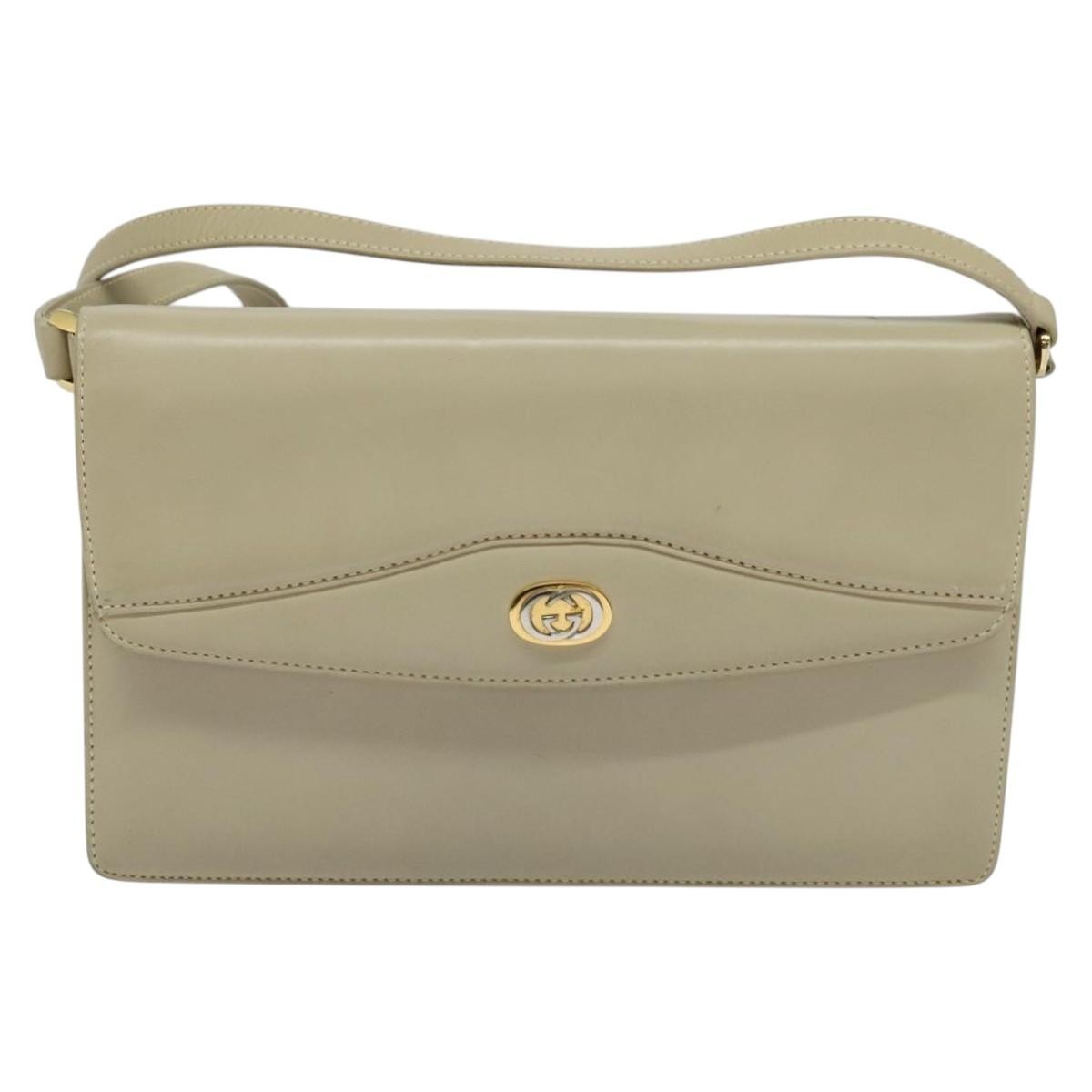 Gucci Vintage Interlocking G Flap Shoulder Bag Leather, BEIGE, LEATHER, Shoulder bag