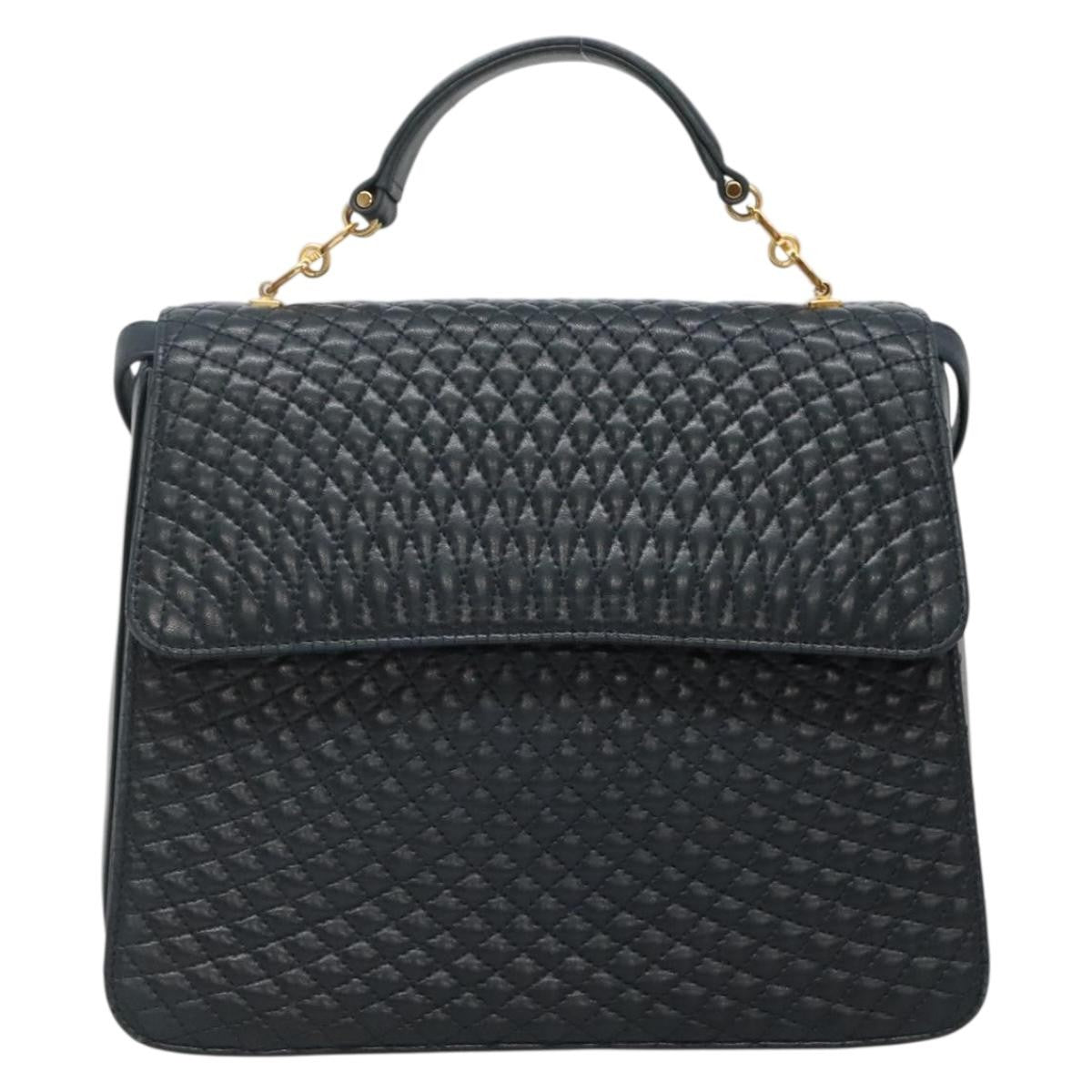 Bally Vintage Handbag Quilted Leather, NAVY, LEATHER, Handbag