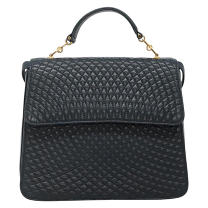 Bally Vintage Handbag Quilted Leather, NAVY, LEATHER, Handbag