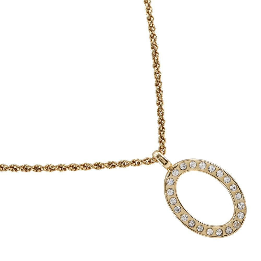 Christian Dior VIntage Circle Pendant Necklace Metal with Crystals, GOLD, GOLD_PLATED, Necklace