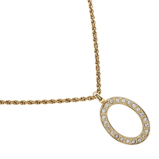 Christian Dior VIntage Circle Pendant Necklace Metal with Crystals, GOLD, GOLD_PLATED, Necklace