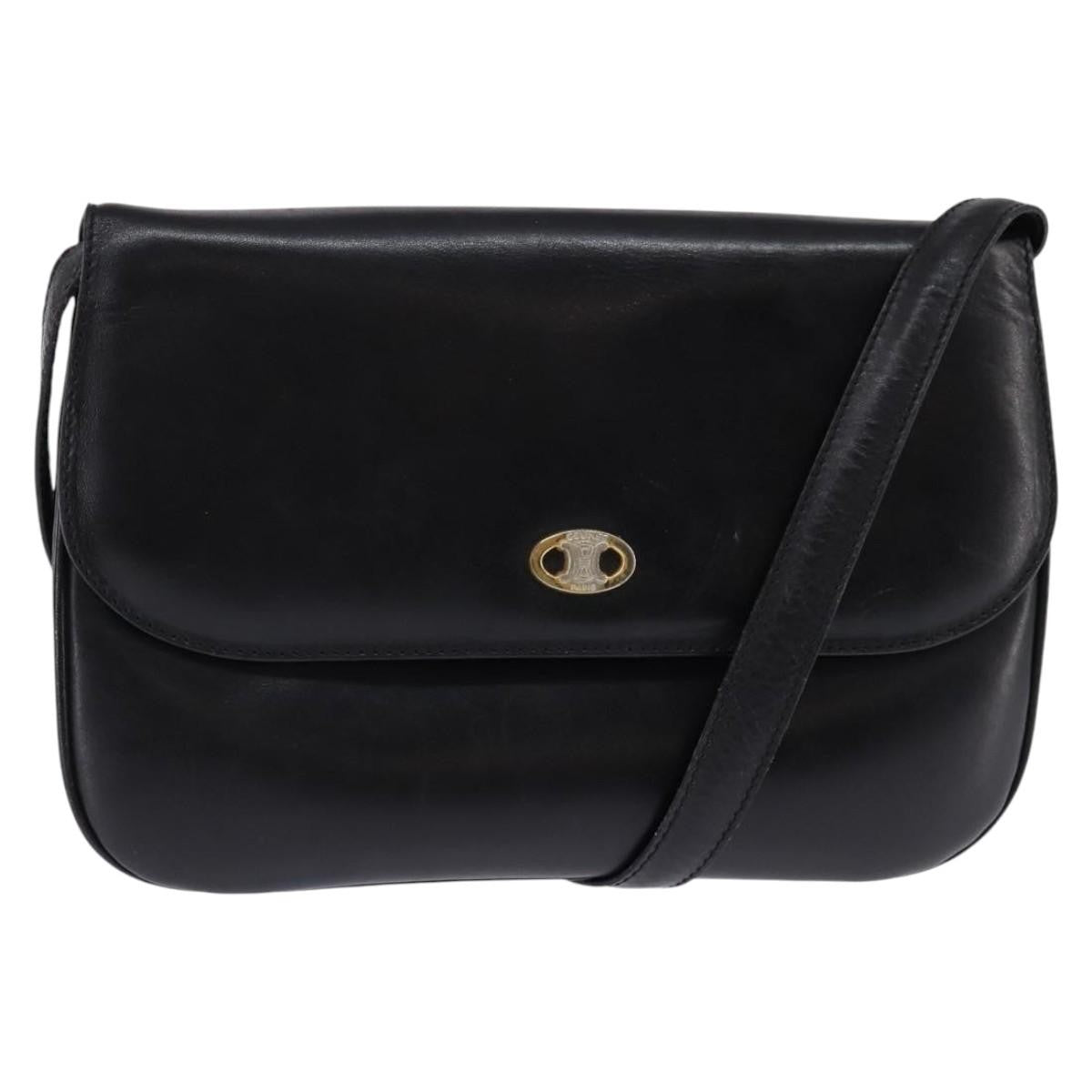 Celine Vintage Triomphe Shoulder Bag Leather, BLACK, LEATHER, Shoulder bag