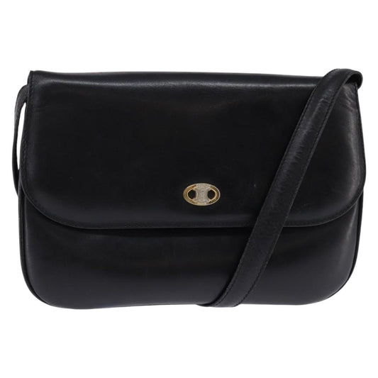 Celine Vintage Triomphe Shoulder Bag Leather, BLACK, LEATHER, Shoulder bag