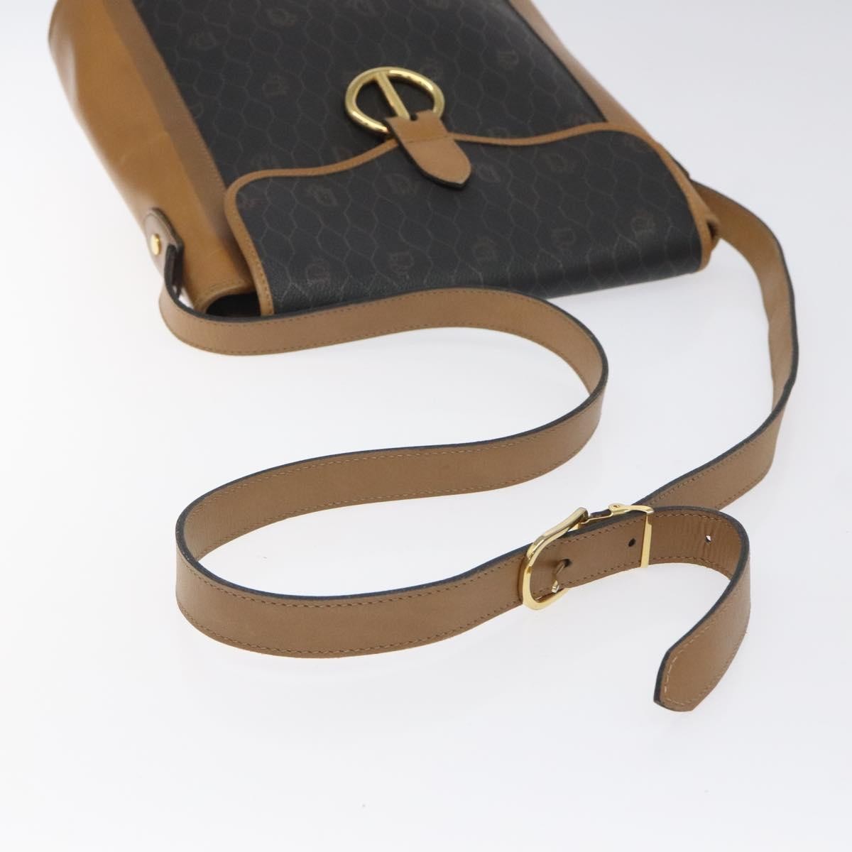 Christian Dior Vintage Honeycomb Flap Crossbody Bag Canvas and Leather, BLACK, CANVAS, Crossbody bag