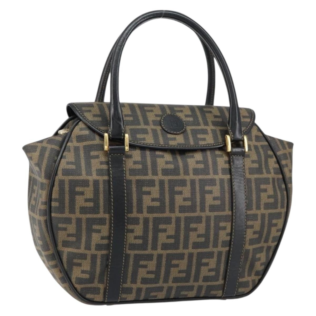 Fendi Zucca spalmati Zucca canvas spalmati flap rounded, BROWN, CANVAS, Handbag