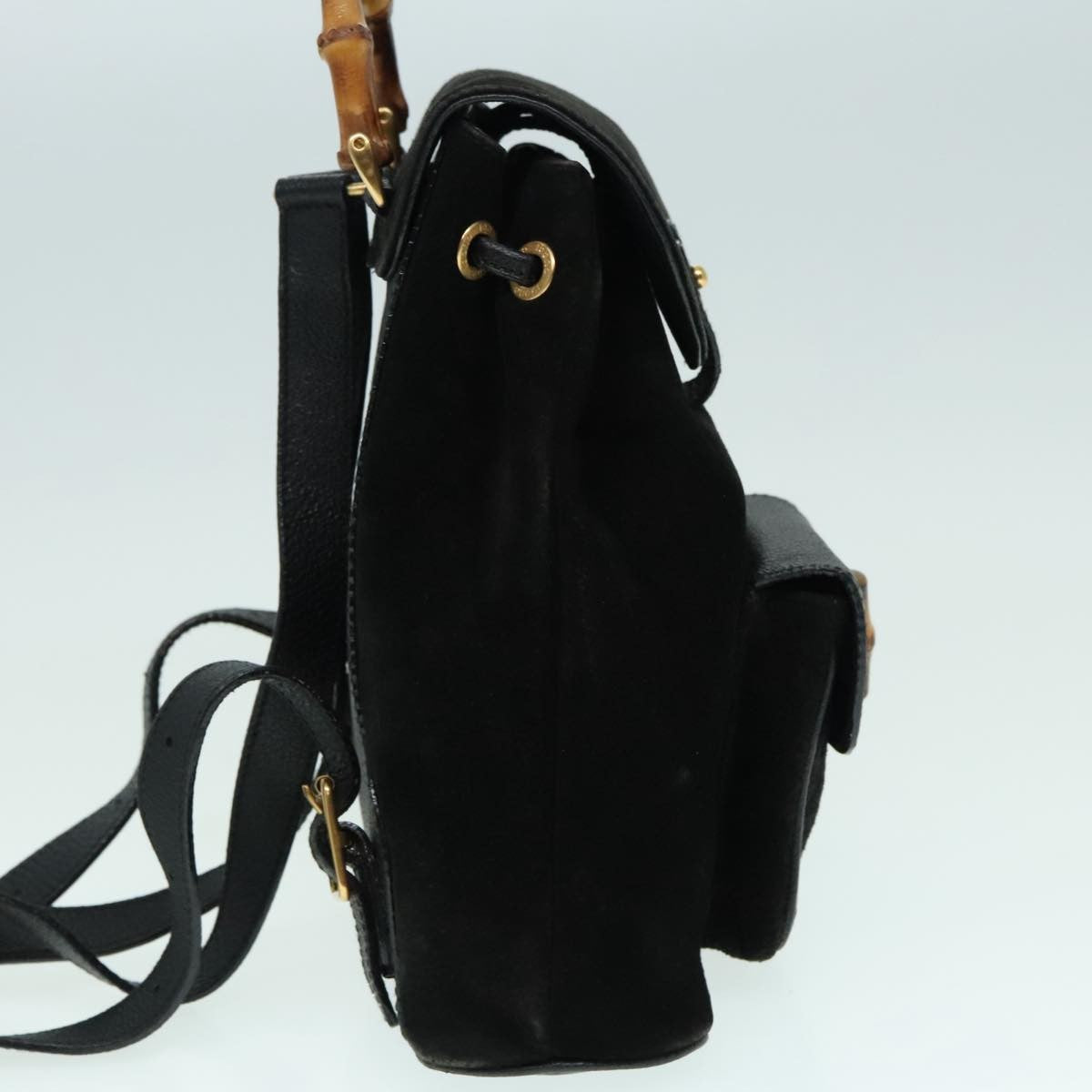 Gucci Vintage Bamboo Backpack Suede, BLACK, SUEDE, Backpack