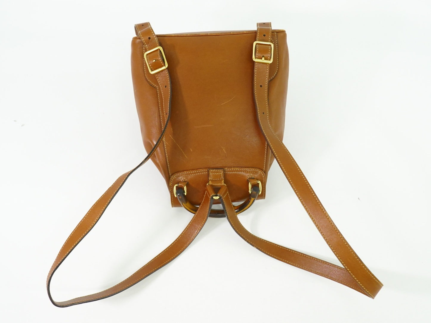 Gucci Vintage Bamboo Backpack Leather, BROWN, LEATHER, Backpack