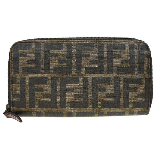 Fendi Zip Around Organizer Wallet Zucca Coated Canvas, BROWN, CANVAS, Wallets