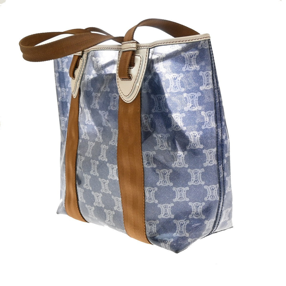 Celine Vintage Macadam Handbag vinyle, BLUE, CANVAS, Handbag