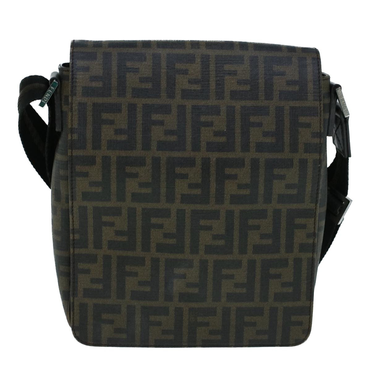 Fendi Flap Messenger Bag Zucca Coated Canvas, BROWN, CANVAS, Crossbody bag