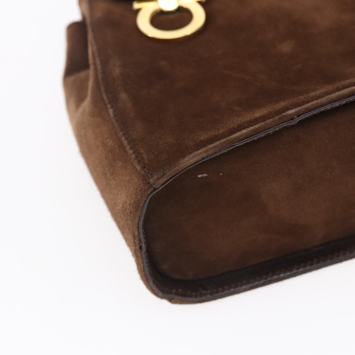 Salvatore Ferragamo Gancini handbag Suede, BROWN, SUEDE, Handbag