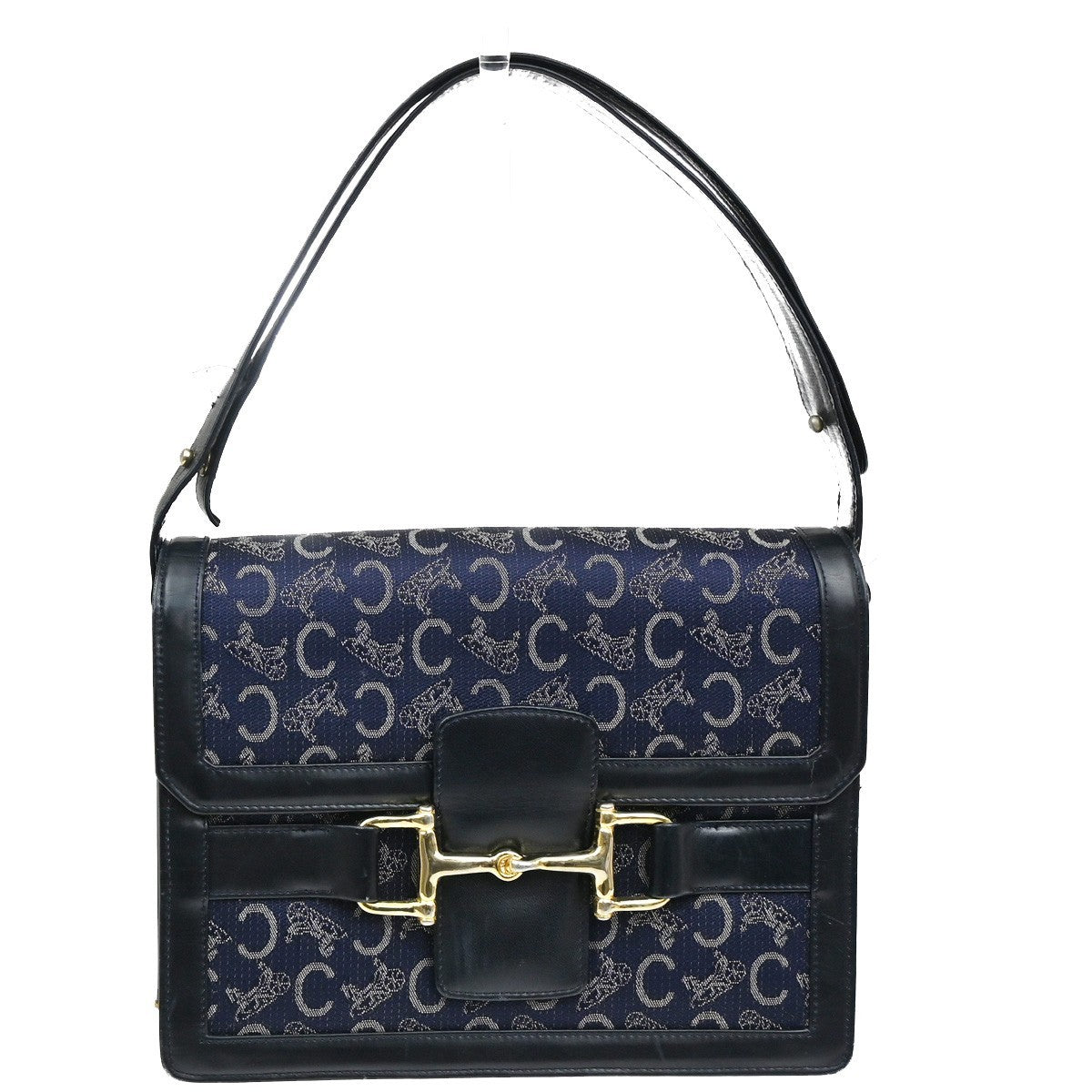 Celine Horse Carriage Shoulder bag Canvas and Leather, Navy, Canvas, Shoulder Bag