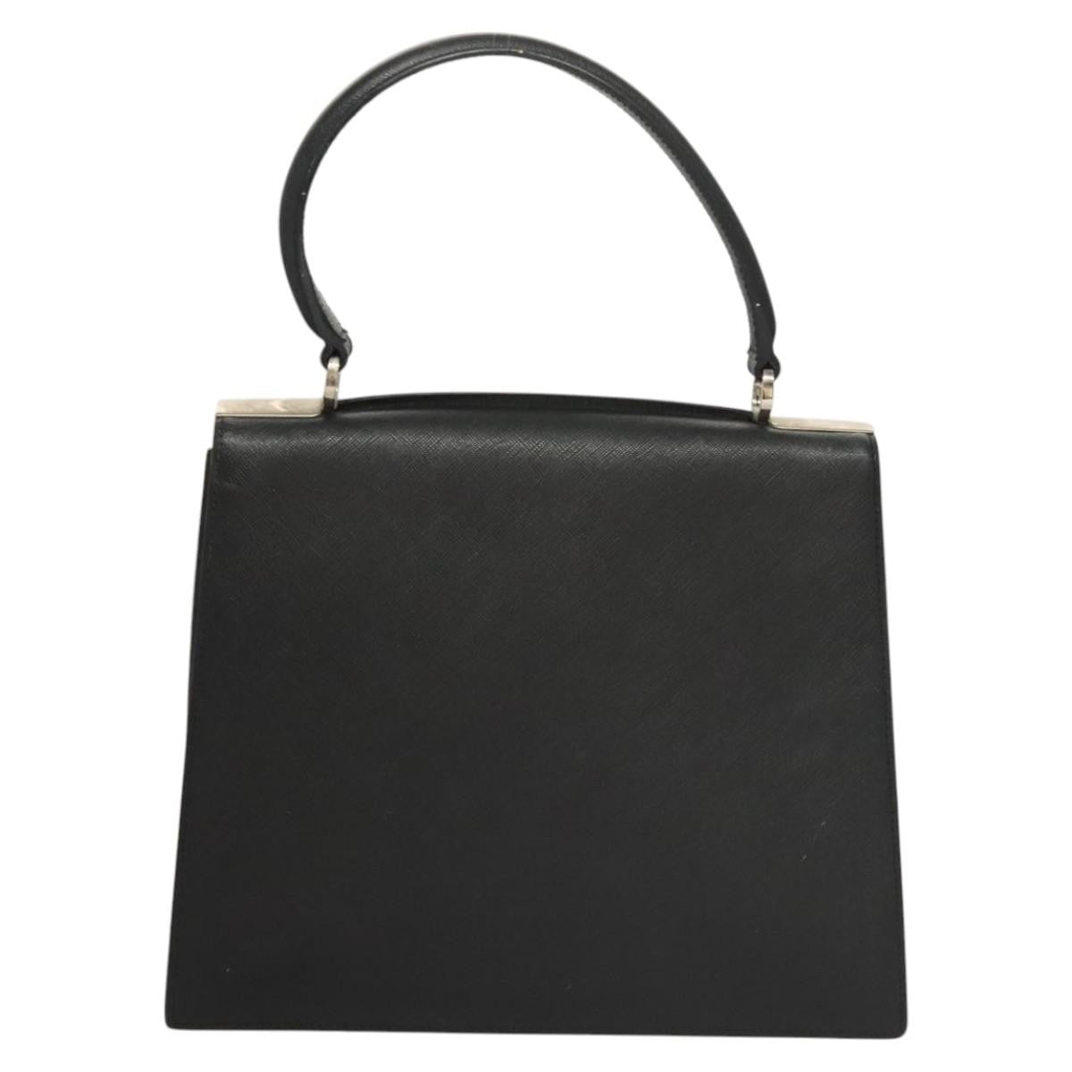 Salvatore Ferragamo Double Gancini Top Handle Bag Saffiano Leather, BLACK, LEATHER, Handbag
