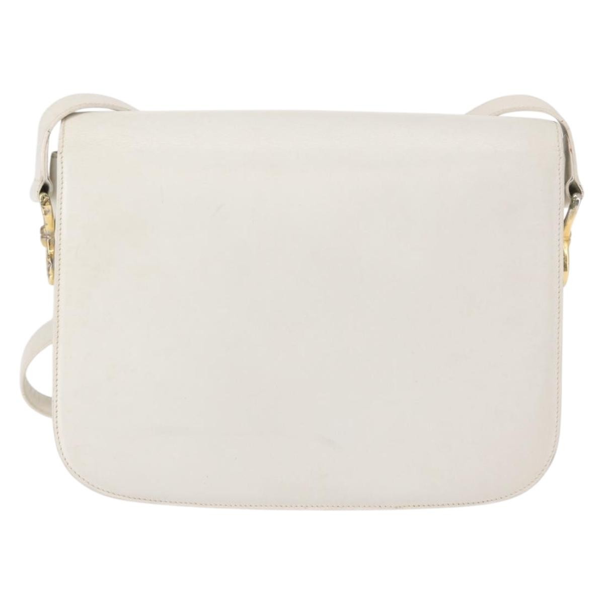 Celine Vintage Shoulder Bag Leather, WHITE, LEATHER, Shoulder bag