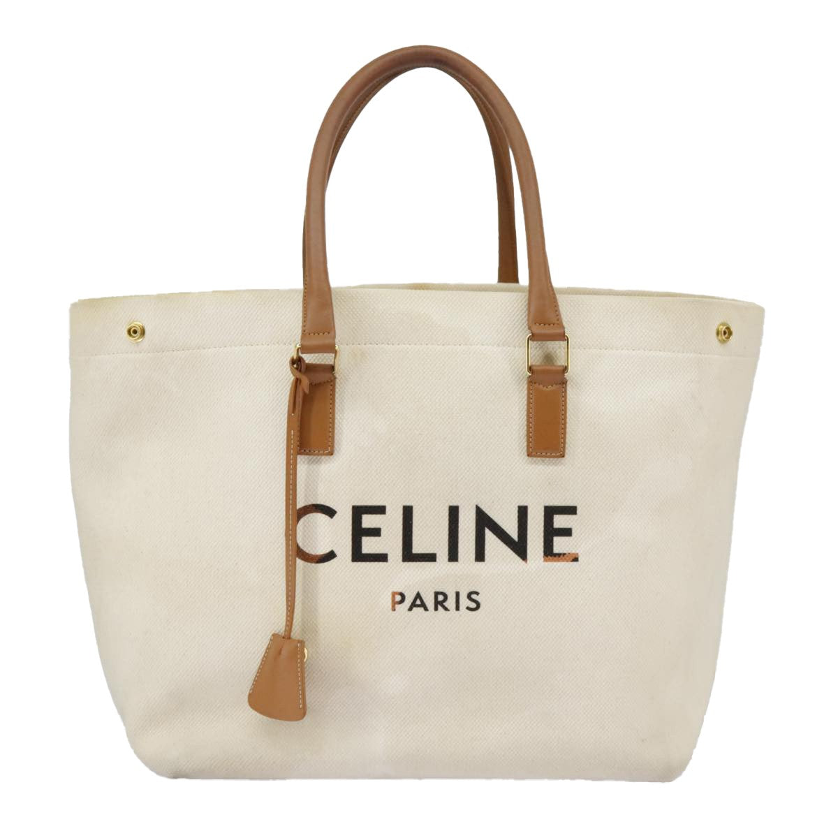 Celine Horizontal Cabas Tote Canvas with Leather, WHITE, CANVAS, Tote bag