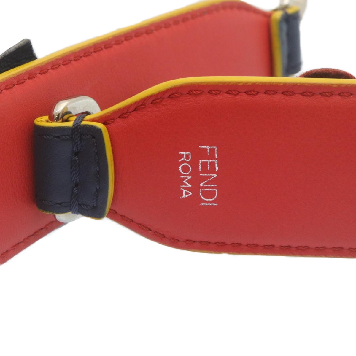 Fendi Flowerland Strap You Shoulder Strap Studded Leather, NAVY, LEATHER, Straps