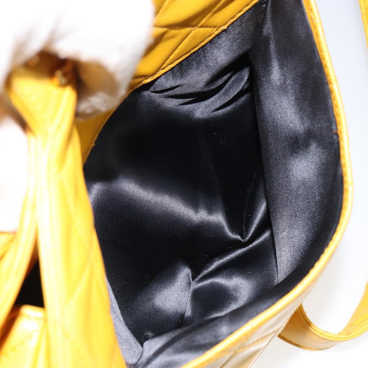 Chanel Vintage CC Fold Over Shoulder Bag Quilted Lambskin, YELLOW, LEATHER, Shoulder bag