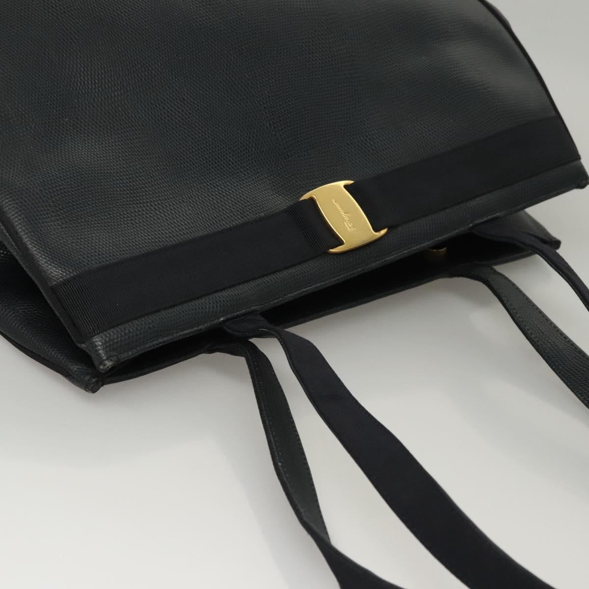 Salvatore Ferragamo Vintage Vara Bow Tote Lizard Embossed Leather, NAVY, LEATHER, Tote bag