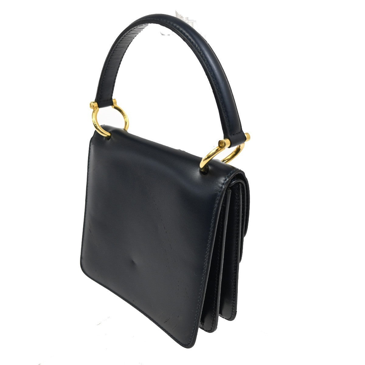 Celine Gancini Handbag Leather, NAVY, LEATHER, Handbag