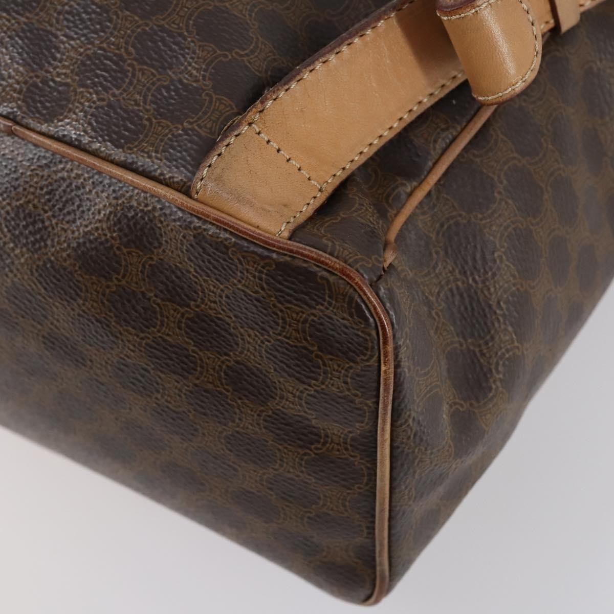 Celine Vintage Drawstring Flap Backpack Macadam Coated Canvas, BROWN, CANVAS, Backpack