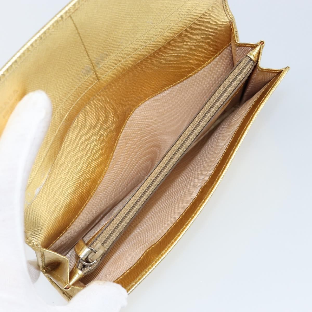 Prada Continental Wallet Saffiano Leather, GOLD, LEATHER, Wallets