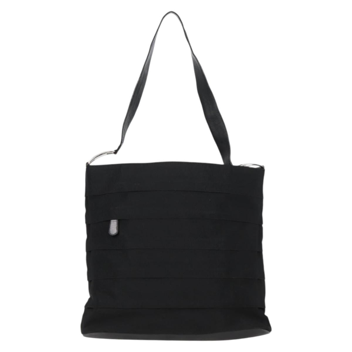 Salvatore Ferragamo Vala Shoulder Bag Nylon, BLACK, CANVAS, Shoulder bag