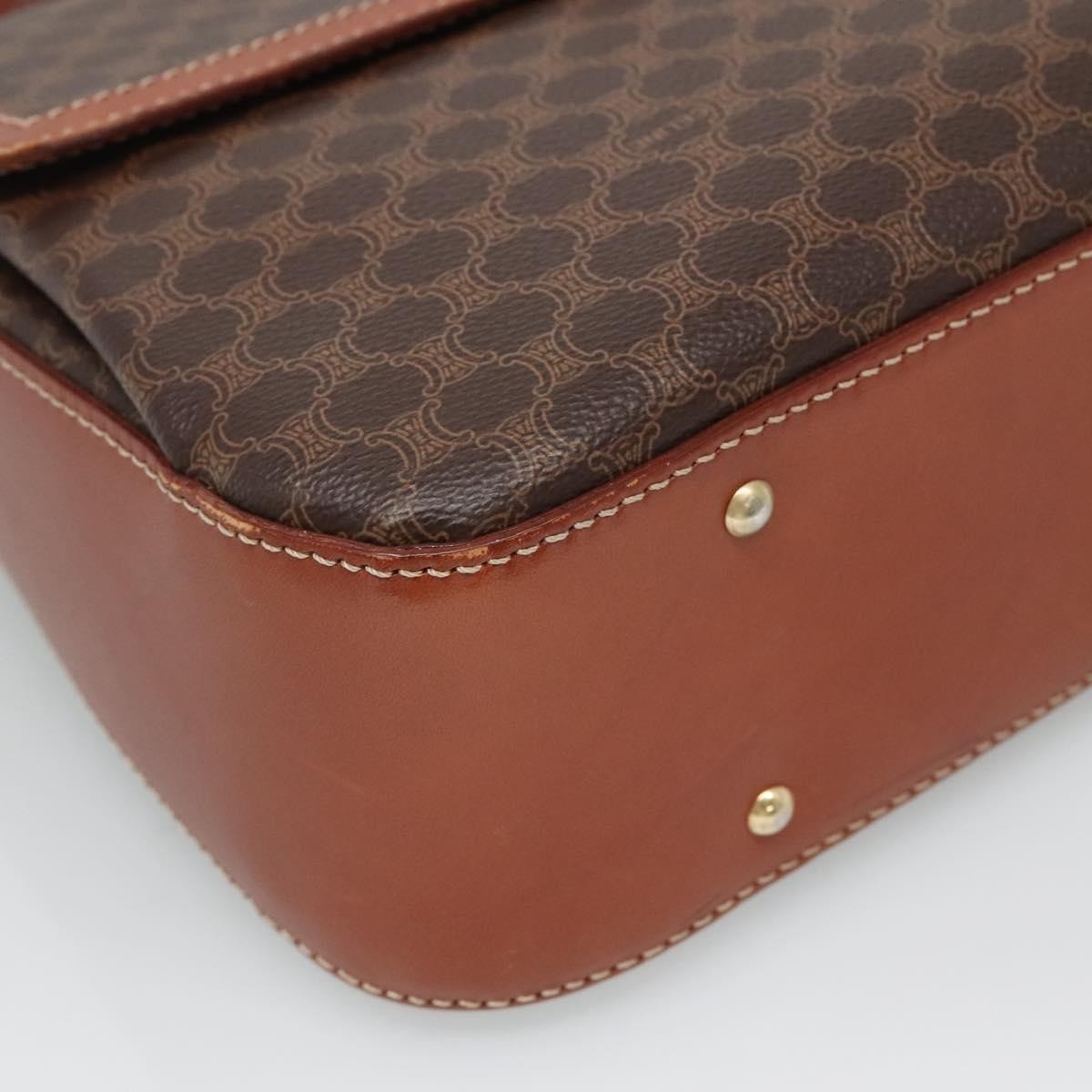 Celine Vintage Convertible Top Handle Bag Macadam Coated Canvas, BROWN, CANVAS, Handbag