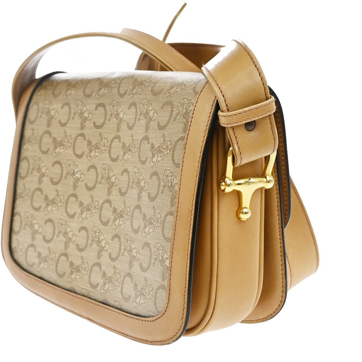 Celine Vintage Horse Carriage C Macadam Shoulder Bag Canvas and Leather, BEIGE, CANVAS, Shoulder bag
