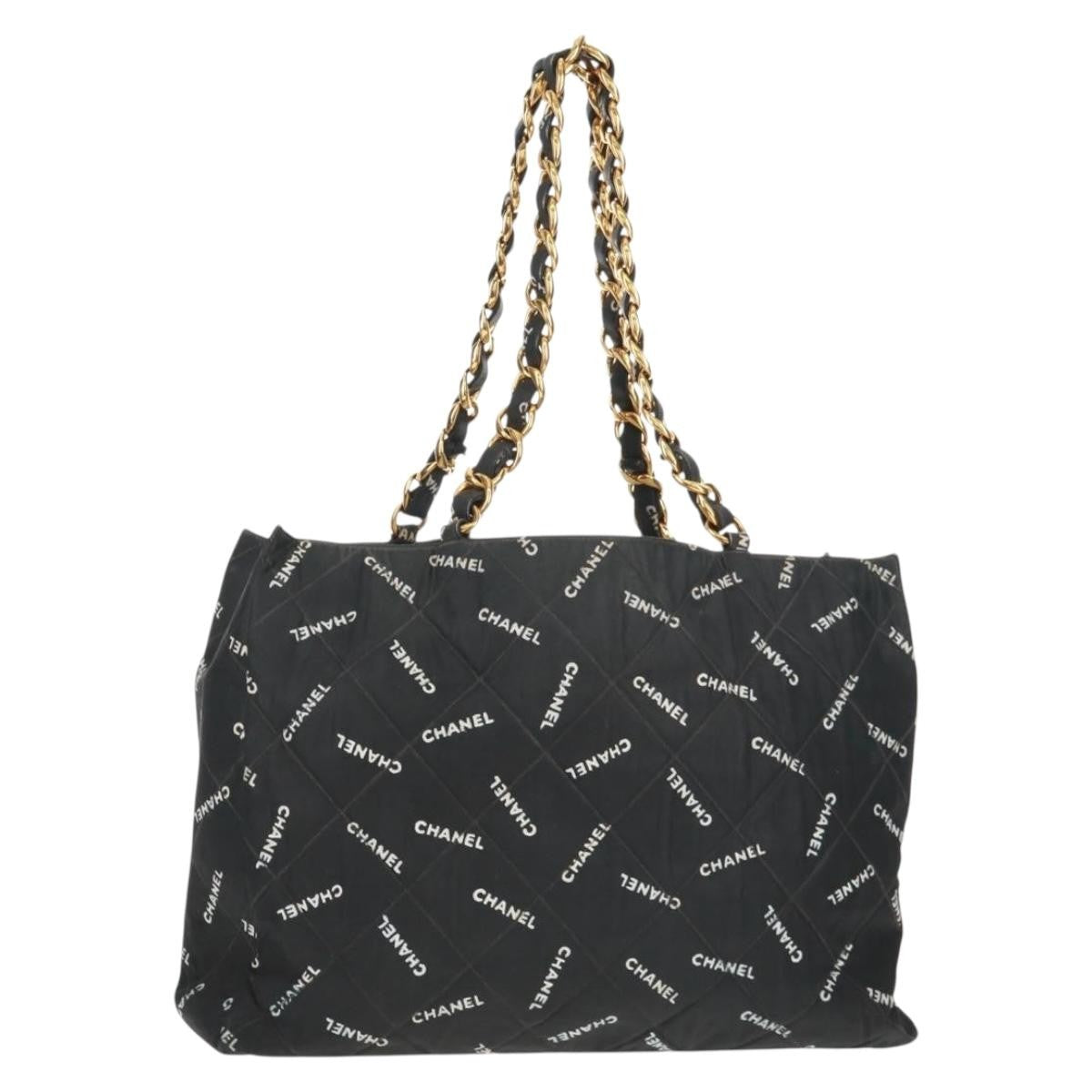 Chanel Logo Shopping Tote Quilted Printed Canvas, BLACK, CANVAS, Tote bag