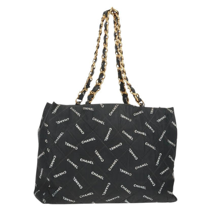 Chanel Logo Shopping Tote Quilted Printed Canvas, BLACK, CANVAS, Tote bag