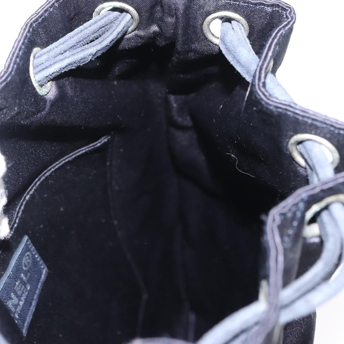 Chanel Vintage Drawstring Backpack Quilted Satin with Suede, NAVY, SATIN, Backpack