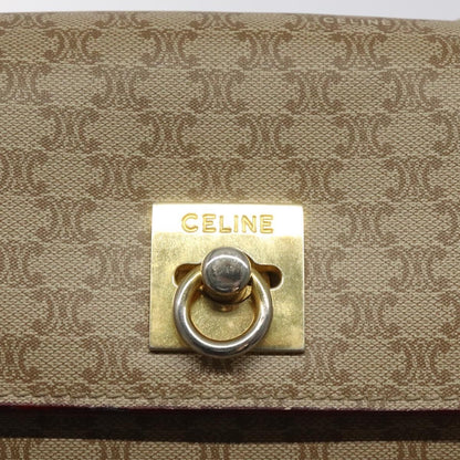 Celine Vintage Macadam Shoulder Bag Canvas and Leather, Beige, Canvas, Shoulder Bag