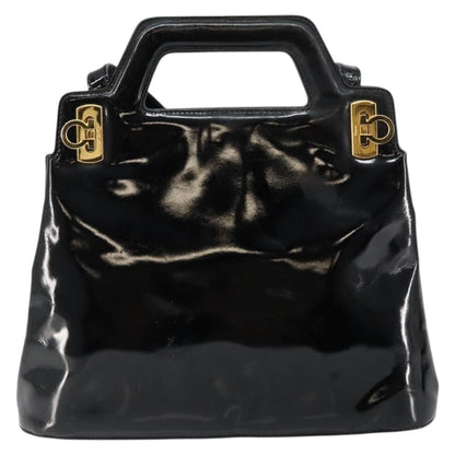 Salvatore Ferragamo Wanda Handbag Patent Leather, BLACK, PATENT_LEATHER, Handbag